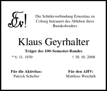 Anzeige von Klaus Geyrhalter von MGO