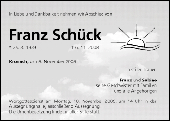 Anzeige von Franz Schück von MGO