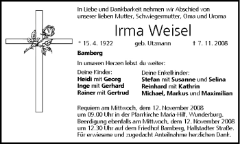 Anzeige von Irma Weisel von MGO