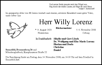 Anzeige von Willy Lorenz von MGO