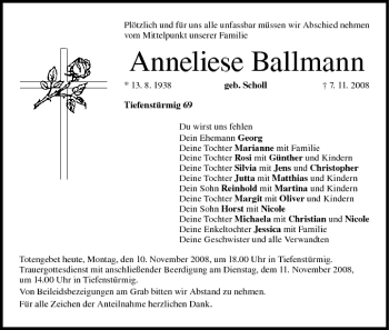 Anzeige von Anneliese Ballmann von MGO
