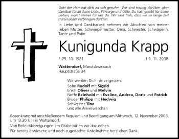 Anzeige von Kunigunda Krapp von MGO