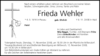 Anzeige von Frieda Wehler von MGO