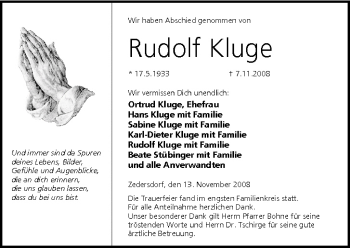Anzeige von Rudolf Kluge von MGO