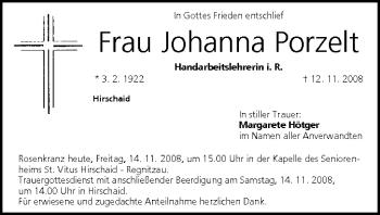 Anzeige von Johanna Porzelt von MGO
