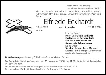Anzeige von Elfriede Eckhardt von MGO
