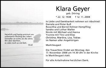 Anzeige von Klara Geyer von MGO