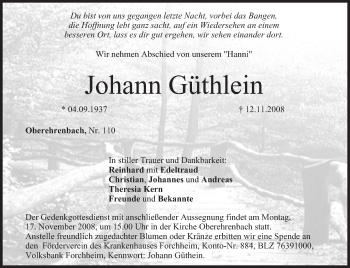 Anzeige von Johann Güthlein von MGO