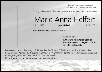 Anzeige von Marie Anna Helfert von MGO