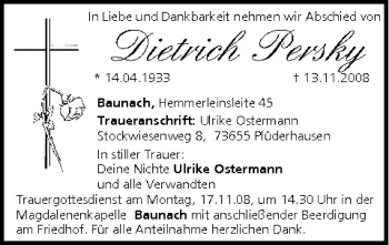 Anzeige von Dietrich Persky von MGO