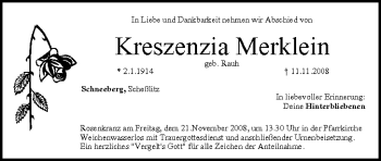 Anzeige von Kreszenzia Merklein von MGO
