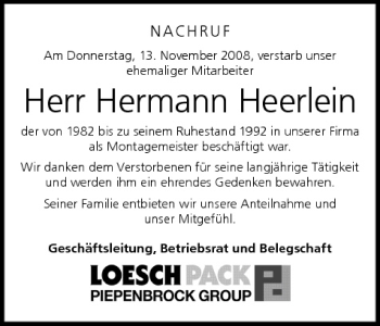 Anzeige von Hermann Heerlein von MGO