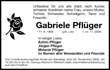 Anzeige von Gabriele Pflüger von MGO