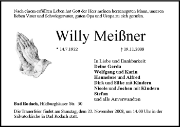 Anzeige von Willy Meißner von MGO