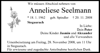 Anzeige von Anneliese Seelmann von MGO