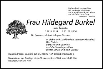 Anzeige von Hildegard Burkel von MGO
