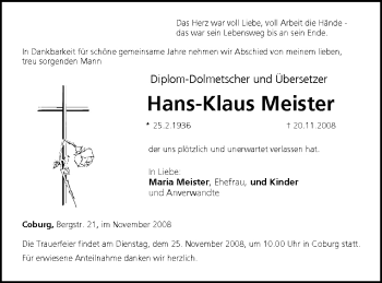 Anzeige von Hans-Klaus Meister von MGO