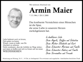 Anzeige von Armin Maier von MGO