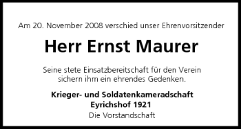 Anzeige von Ernst Maurer von MGO