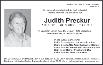Anzeige von Judith Preckur von MGO