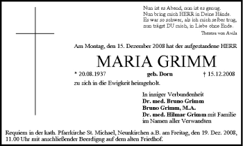 Anzeige von Maria Grimm von MGO