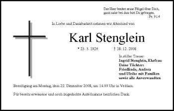 Anzeige von Karl Stenglein von MGO