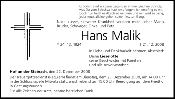 Anzeige von Hans Malik von MGO