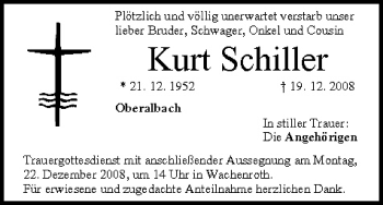 Anzeige von Kurt Schiller von MGO