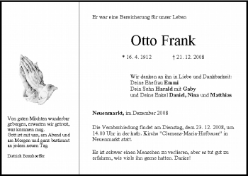 Anzeige von Otto Frank von MGO