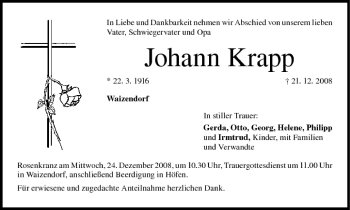 Anzeige von Johann Krapp von MGO