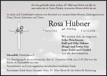 Anzeige von Rosa Hübner von MGO