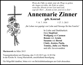 Anzeige von Annemarie Zinner von MGO