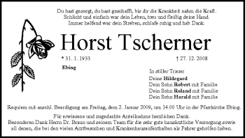 Anzeige von Horst Tscherner von MGO