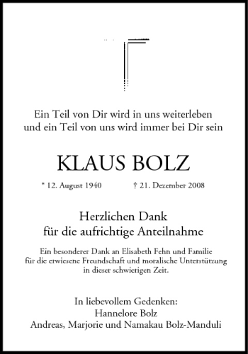 Anzeige von Klaus Bolz von MGO