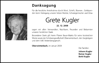 Anzeige von Grete Kugler von MGO