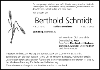 Anzeige von Berthold Schmidt von MGO