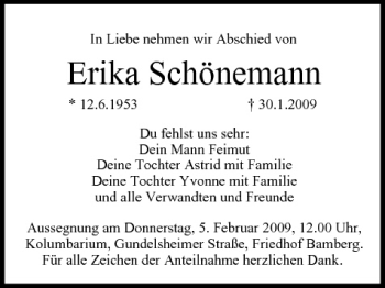 Anzeige von Erika Schönemann von MGO