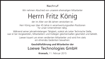 Anzeige von Fritz König von MGO
