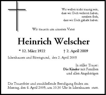 Anzeige von Heinrich Welscher von MGO