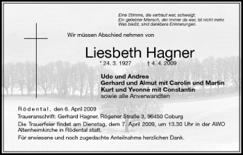 Anzeige von Liesbeth Hagner von MGO