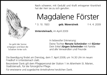 Anzeige von Magdalene Förster von MGO