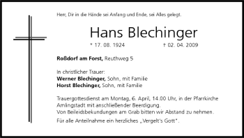 Anzeige von Hans Blechinger von MGO
