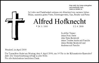 Anzeige von Alfred Hofknecht von MGO