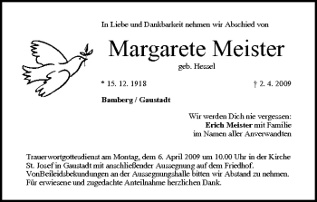 Anzeige von Margarete Meister von MGO