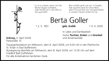 Anzeige von Berta Goller von MGO