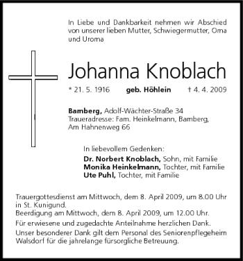 Anzeige von Johanna Knoblach von MGO