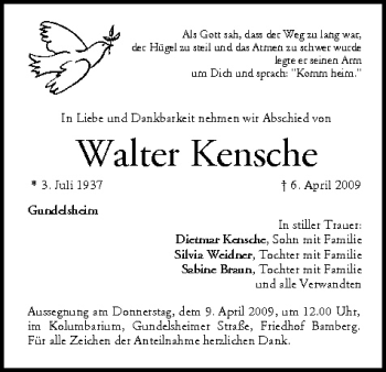 Anzeige von Walter Kensche von MGO