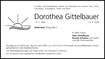 Anzeige von Dorothea Gittelbauer von MGO