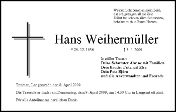 Anzeige von Hans Weihermüller von MGO