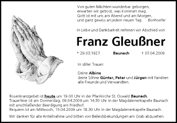 Anzeige von Franz Gleußner von MGO